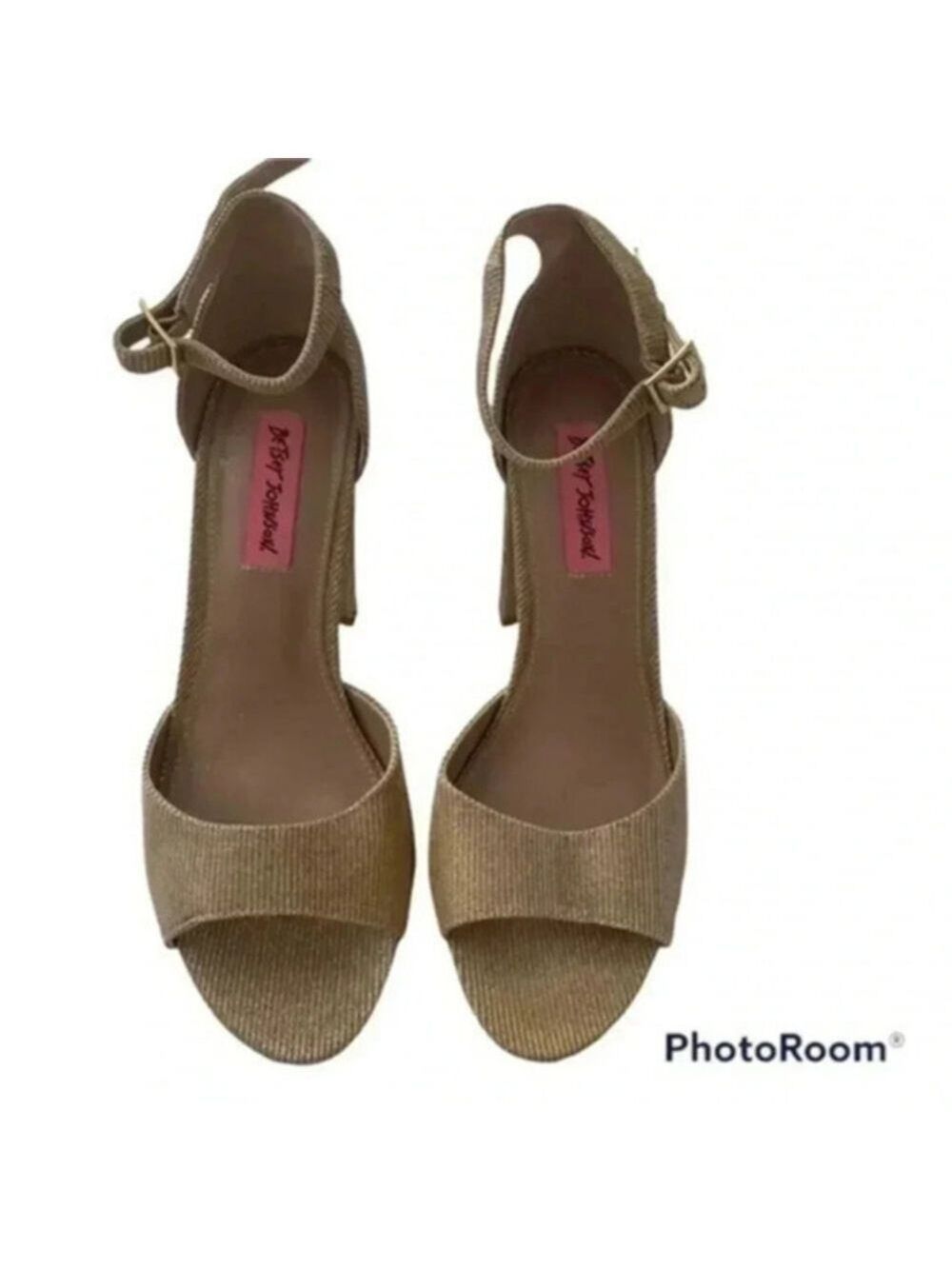 Betsey Johnson Jess Gold Sparkle Sandal Heels size 8.5